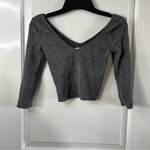Abercrombie & Fitch Olive Green Lace Long Sleeve Crop Top | XS